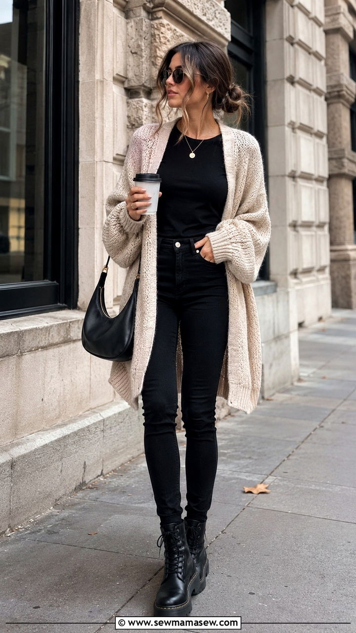 Oversized Cardigan With Black Skinny Jeans - 25 Black jeans outfit ideas with a cardigan