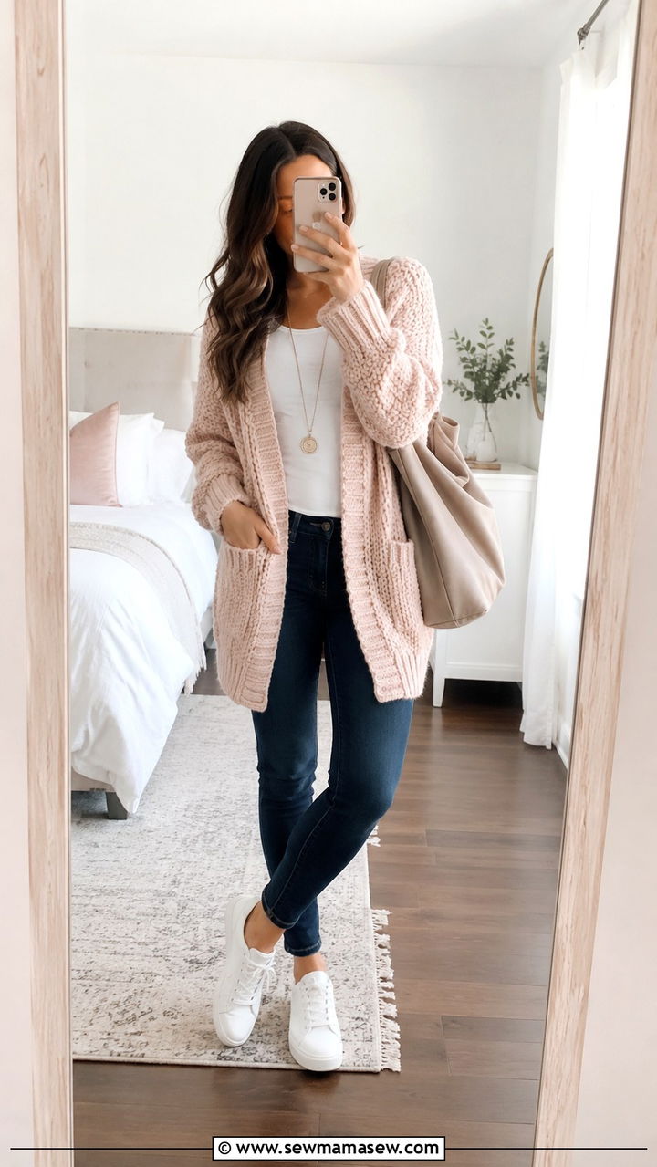 Oversized Cardigan With Skinny Jeans - 30 transitional cute outfit ideas