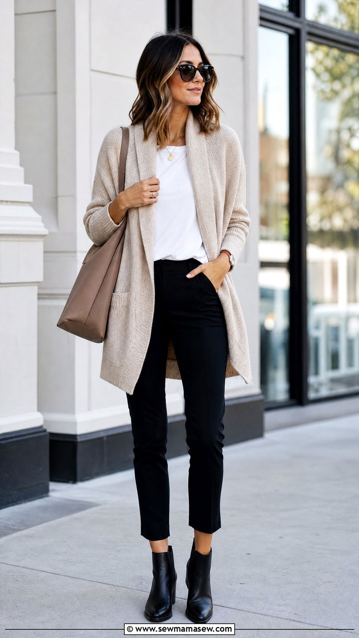 Oversized Cardigan With Slim Fit Trousers - 25 Business casual outfits with cardigan