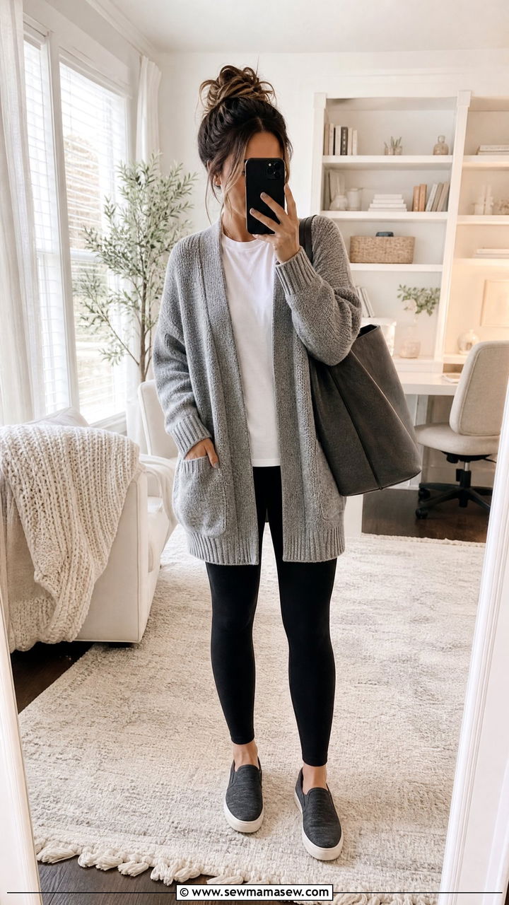 Oversized Cardigan With Tee And Leggings - 30 Medical student outfit ideas