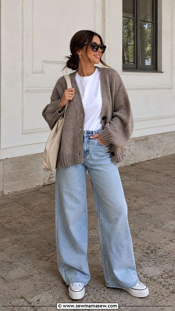 Oversized Cardigan With Wide Leg Jeans - 30 how to style cardigan