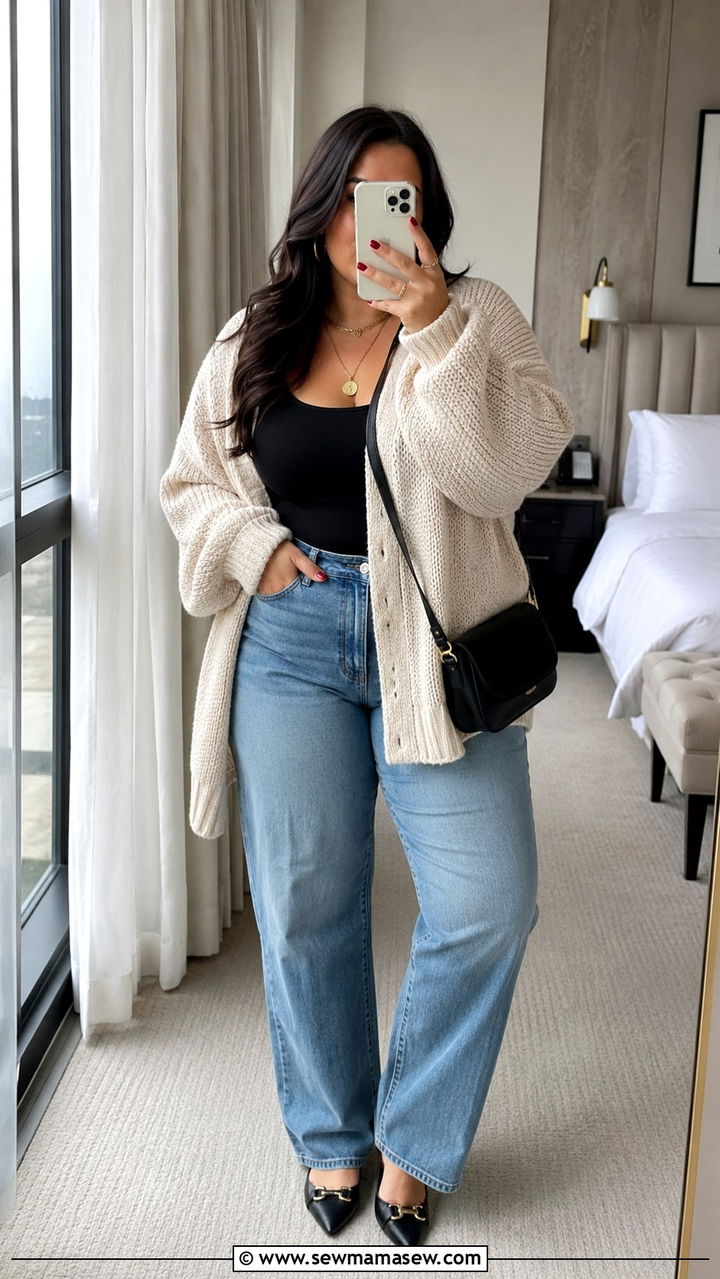 Oversized Cardigan and Bodysuit Travel Outfit Curvy - 25 Travel outfit ideas curvy women