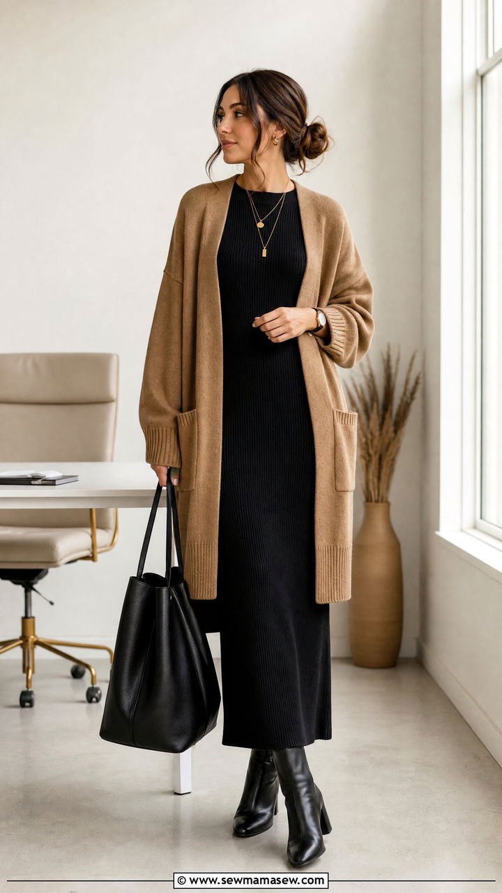 Oversized Cardigan and Maxi Dress Look - 30 Dark academia work outfits