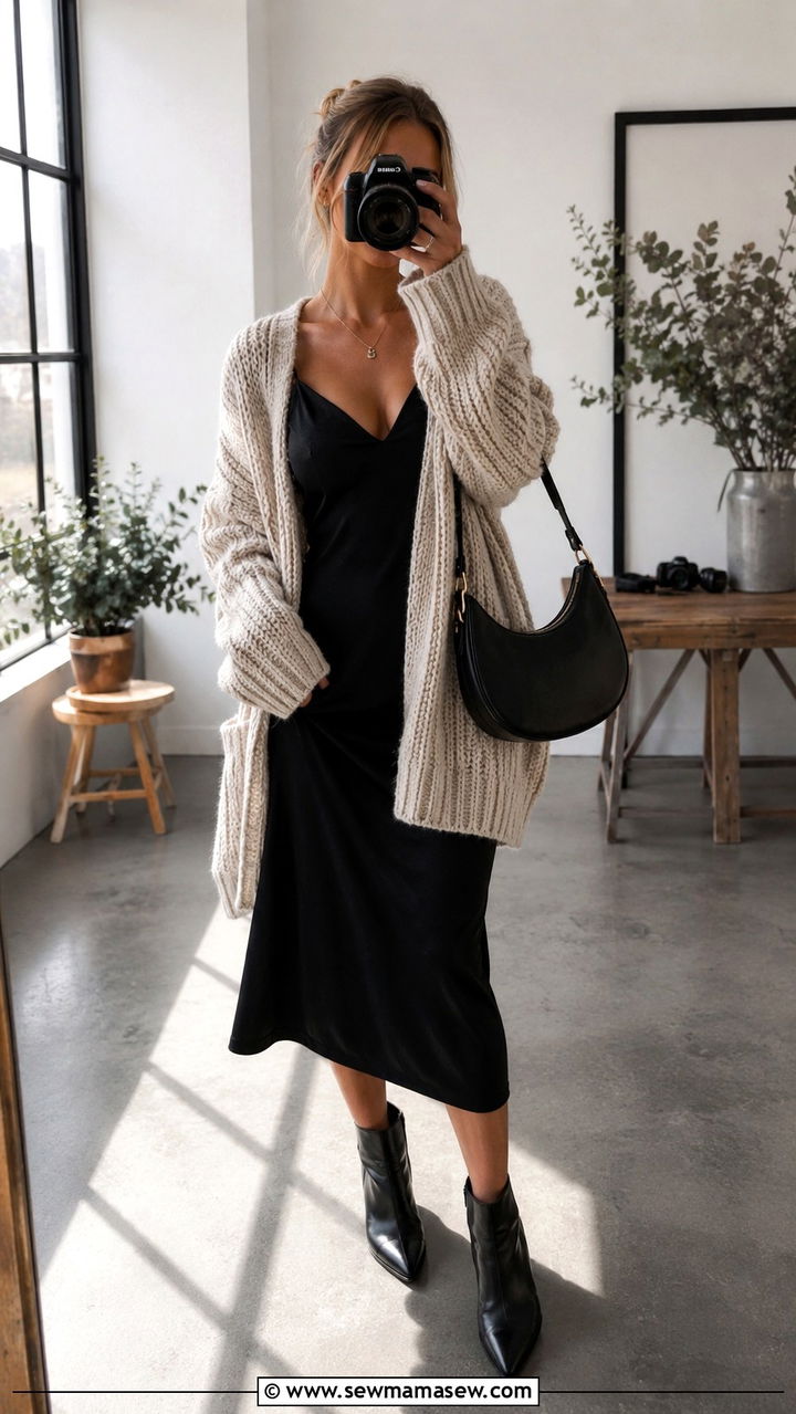 Oversized Cardigan and Slip Dress Photographer Outfit - 25 Photographer outfit ideas