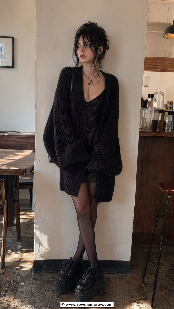 Oversized Cardigan and Slip Dress - 35 E-girl outfit ideas