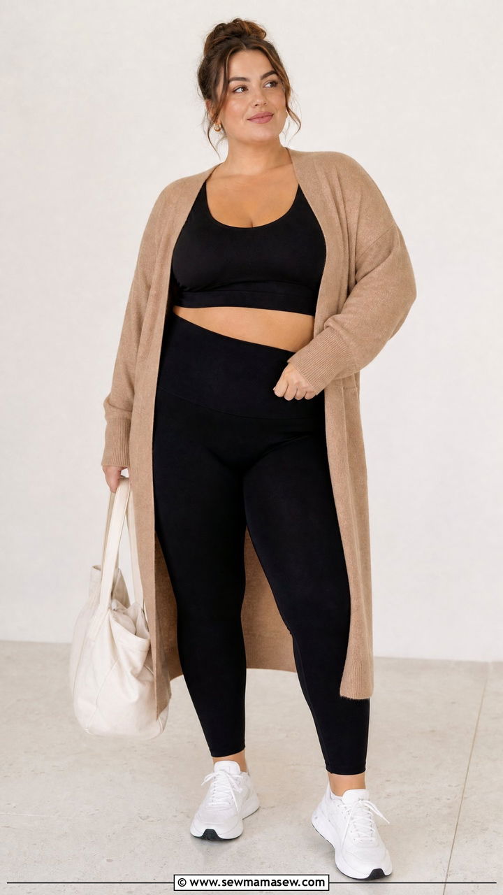 Oversized Cardigan and Workout Set - 30 Pilates outfit ideas plus size