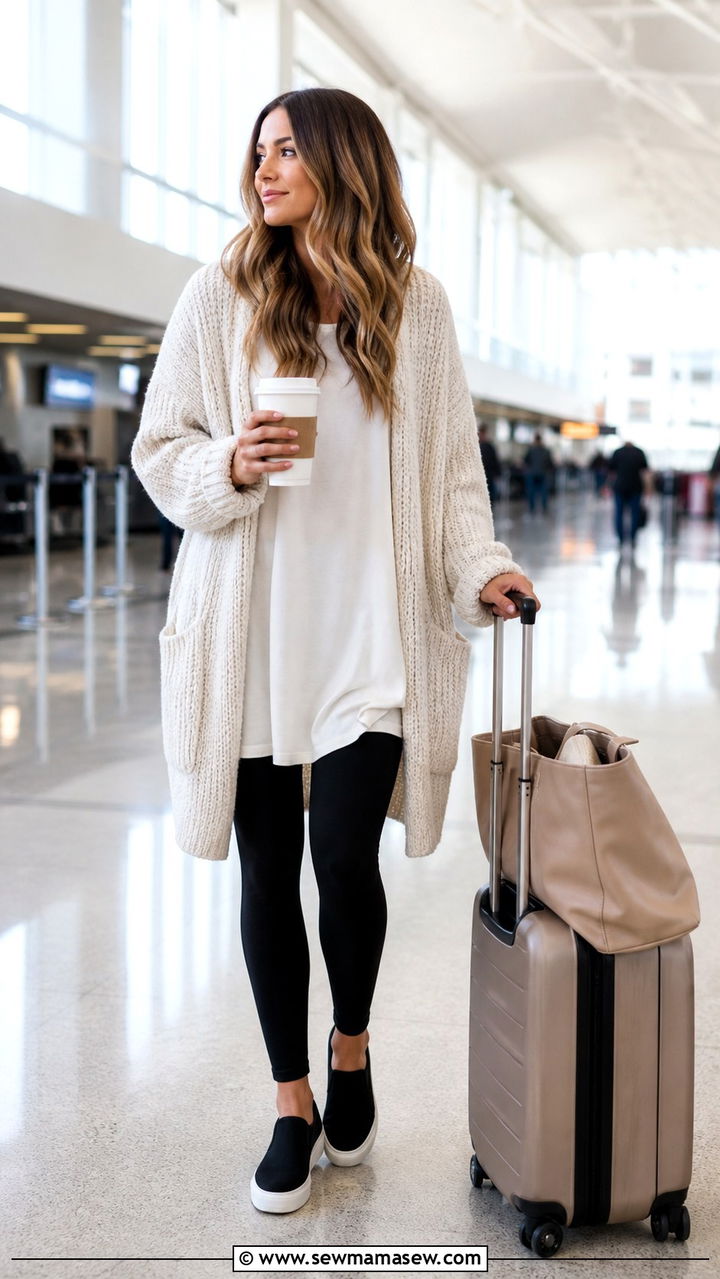 Oversized Cardigan with Leggings and a Tunic for Travel - 40 casual cardigan outfits