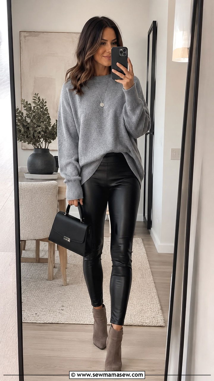 Oversized Cashmere Sweater With Leather Leggings And Ankle Boots Outfit - 30 casual glamoratti outfits