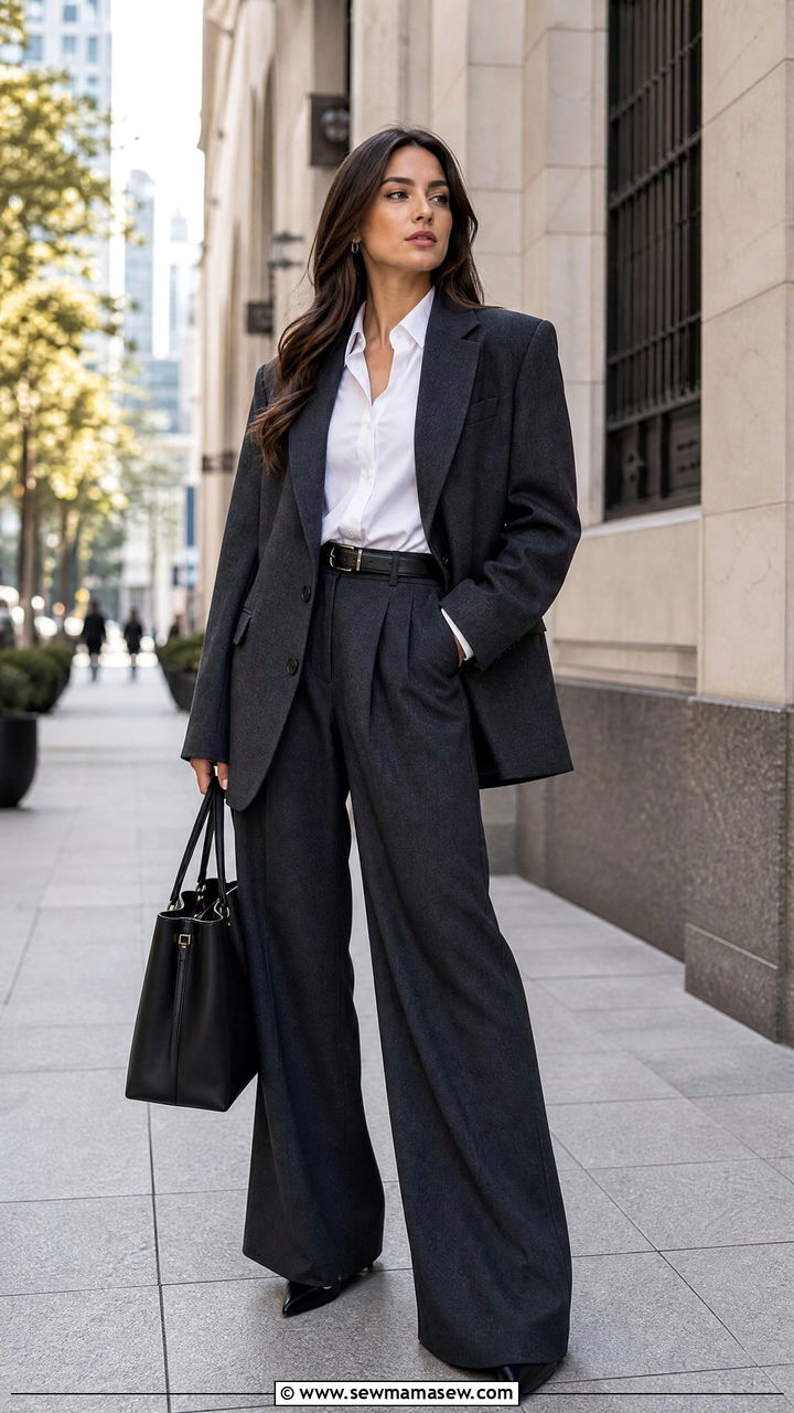 Oversized Charcoal Suit With White Button Down - 30 glamoratti outfits