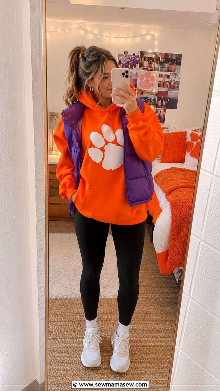 Oversized Clemson hoodie and leggings - 20 Gameday outfit ideas Clemson