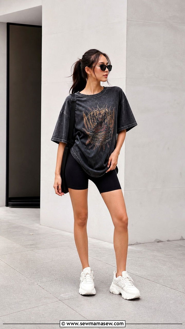 Oversized Cotton T Shirt Biker Shorts Chunky Sneakers - 40 Singapore outfit ideas