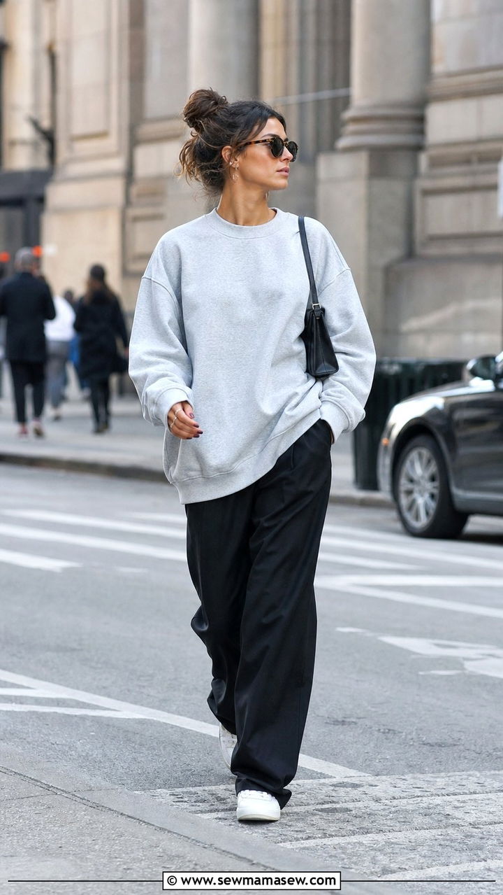 Oversized Crewneck Sweatshirt with Baggy Black Trousers - 25 spring model off duty outfits