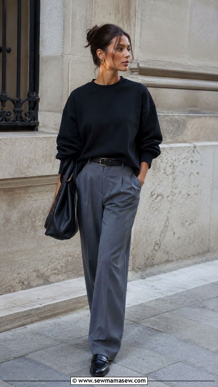 Oversized Crewneck Sweatshirt with Relaxed Trousers - 20 Model off duty loungewear outfit ideas