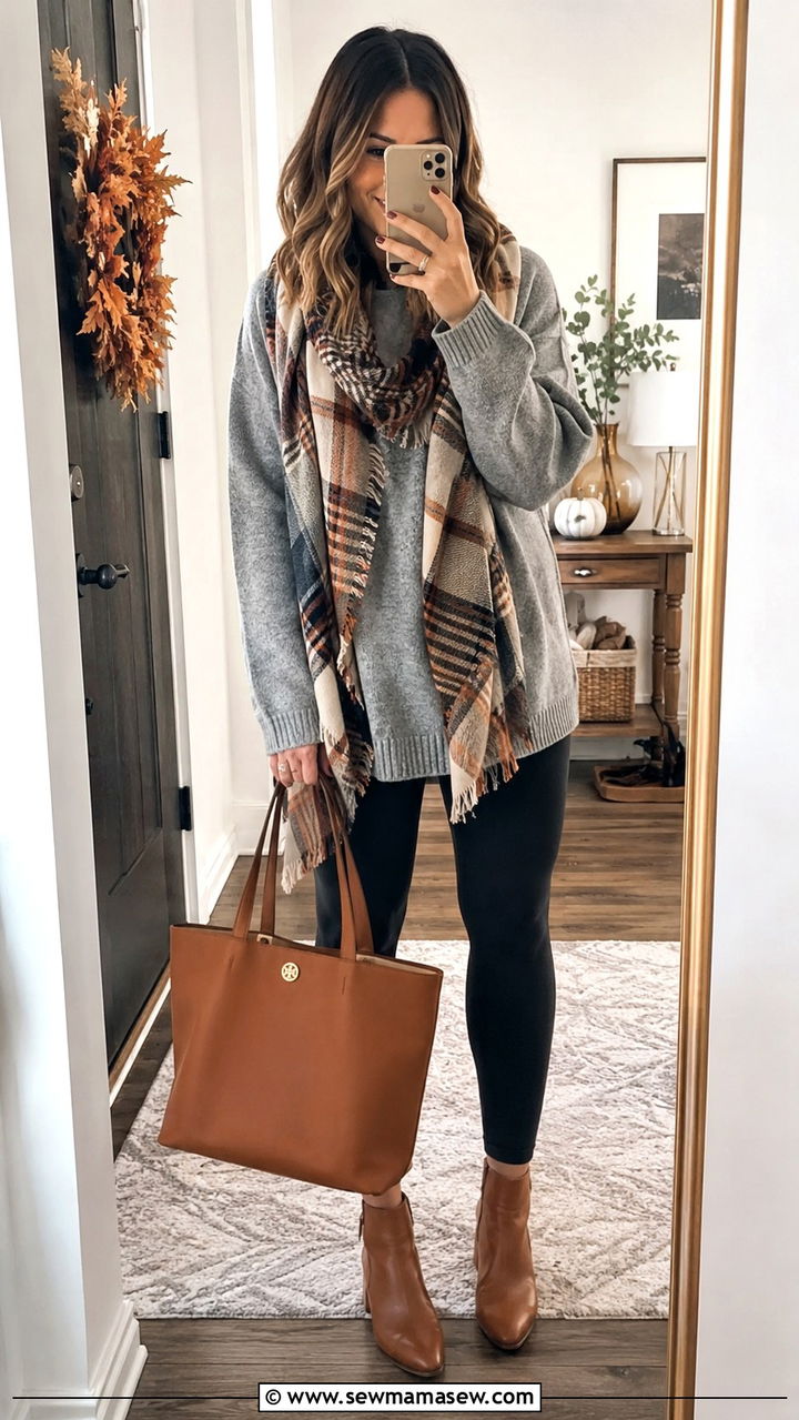 Oversized Crewneck With Leggings And Ankle Boots - 30 Oversized sweater with leggings outfit ideas