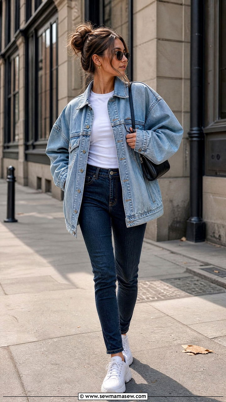 Oversized Denim Jacket Outfit With Slim Jeans - 25 how to style denim jacket