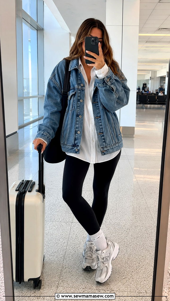 Oversized Denim Jacket With Leggings - 30 Spring outfits with denim jacket