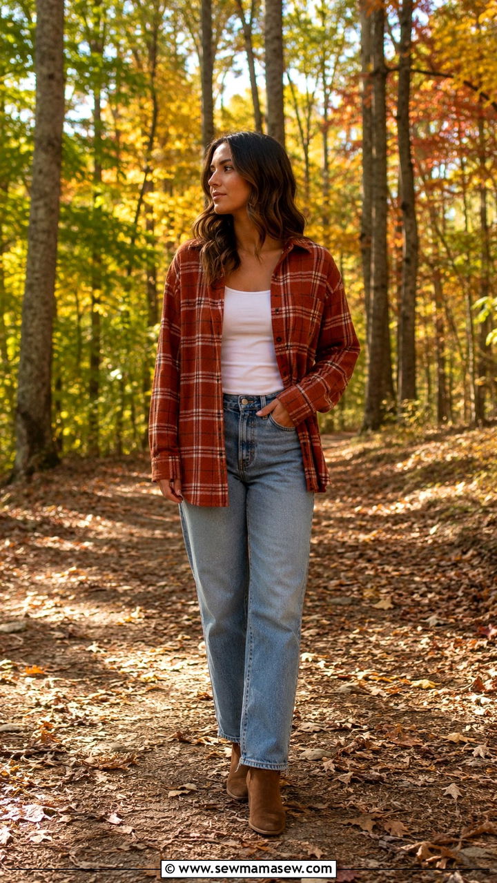 Oversized Flannel Shirt With Relaxed Straight Leg Jeans - 30 Modest outfit ideas with oversized shirt