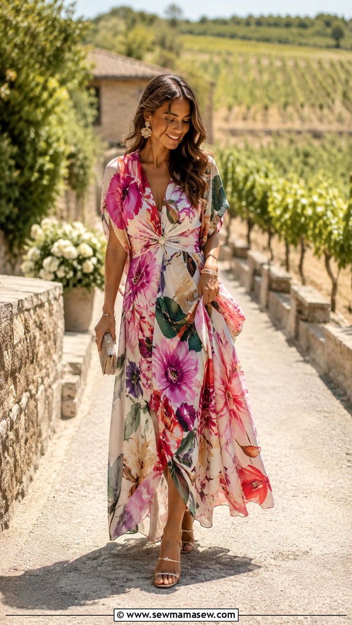 Oversized Floral Print Maxi Dress With Strappy Sandals - 25 Wedding guest outfit ideas floral dress 2026