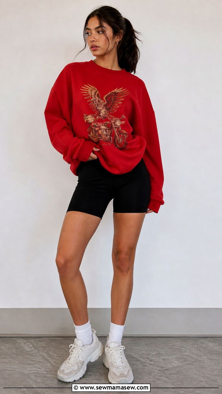 Oversized Graphic Sweatshirt and Biker Shorts - 40 spring aesthetic outfit ideas