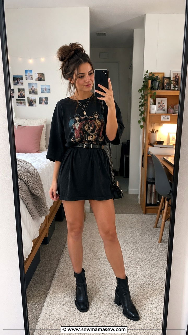 Oversized Graphic Tee As A Dress With Ankle Boots - 20 Frat party outfit ideas alternative