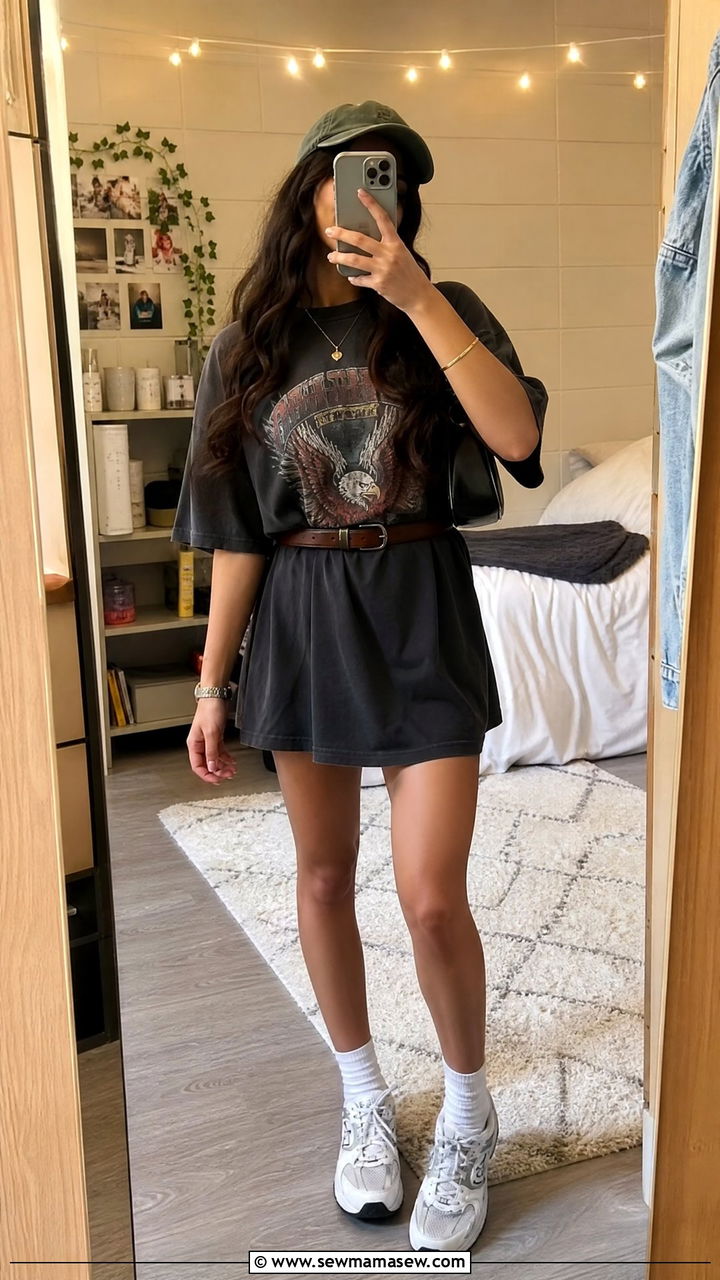 Oversized Graphic Tee As Dress Outfit - 30 College outfit ideas casual 2026