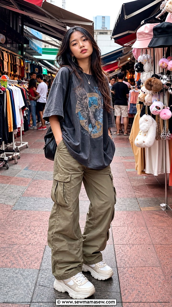 Oversized Graphic Tee Cargo Pants Chunky Sneakers - 40 Singapore outfit ideas
