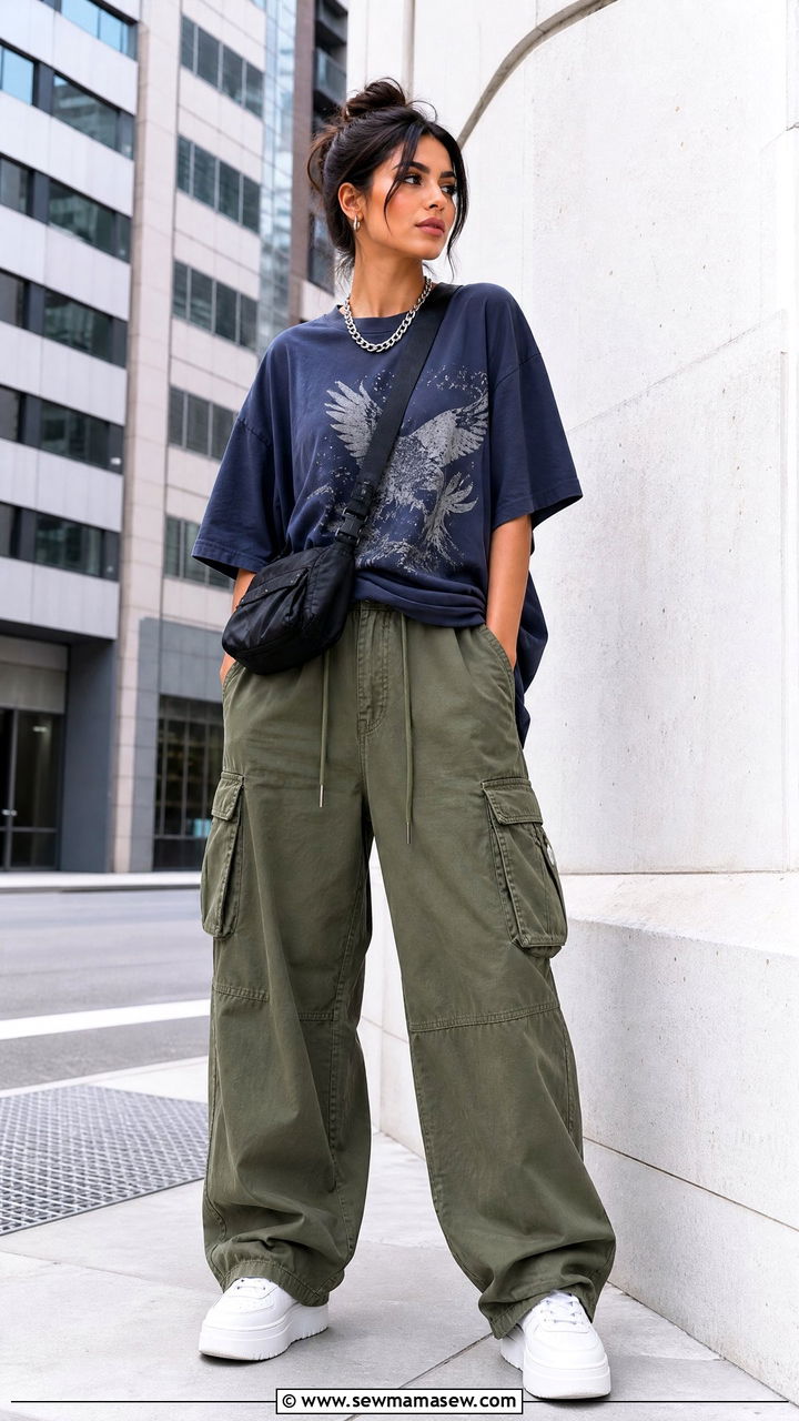 Oversized Graphic Tee With Baggy Cargo Pants - 30 streetwear outfits 2026