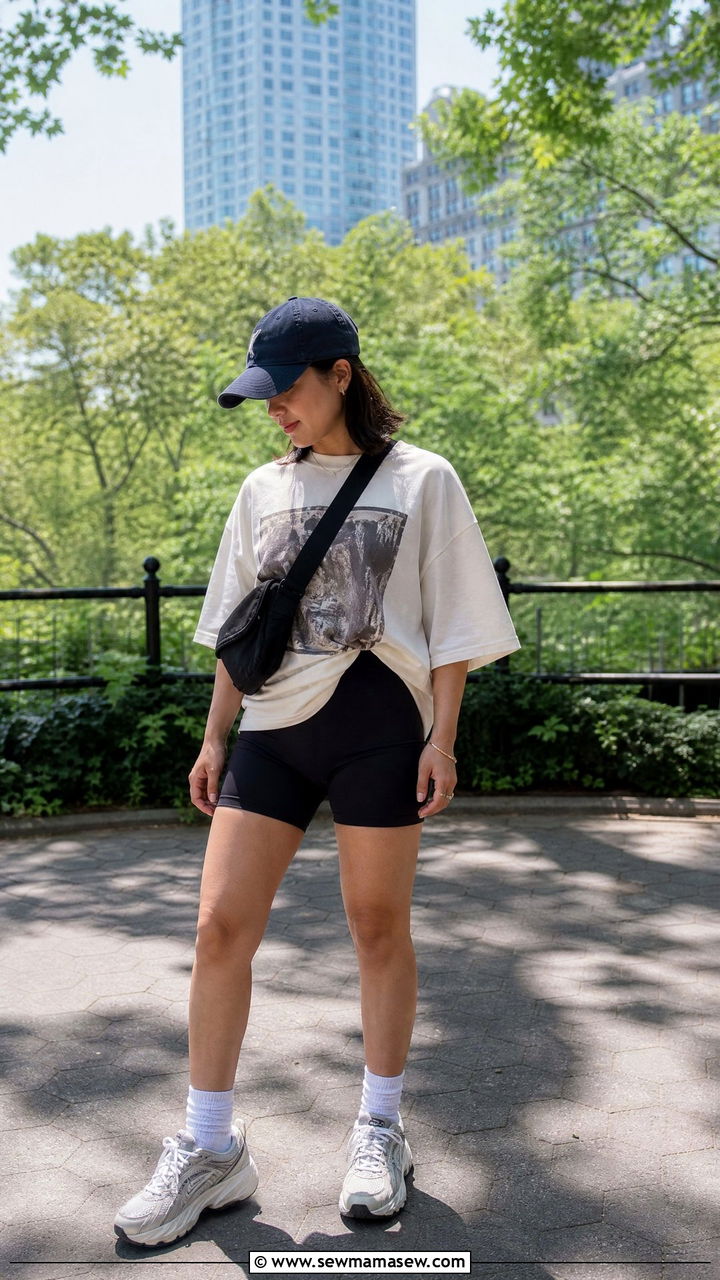 Oversized Graphic Tee With Biker Shorts Petite - 25 Petite outfit ideas summer 2026