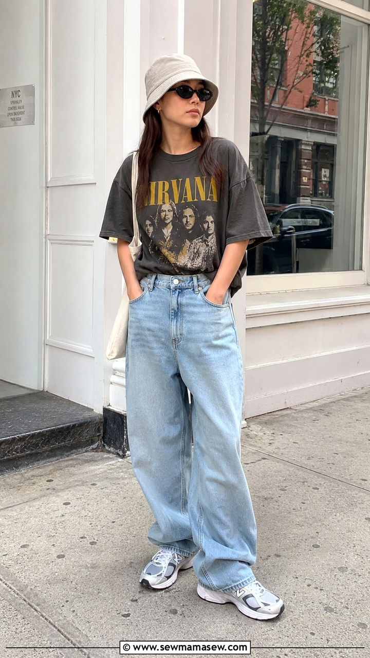 Oversized Graphic Tee and Baggy Jeans - 30 casual 90s outfits