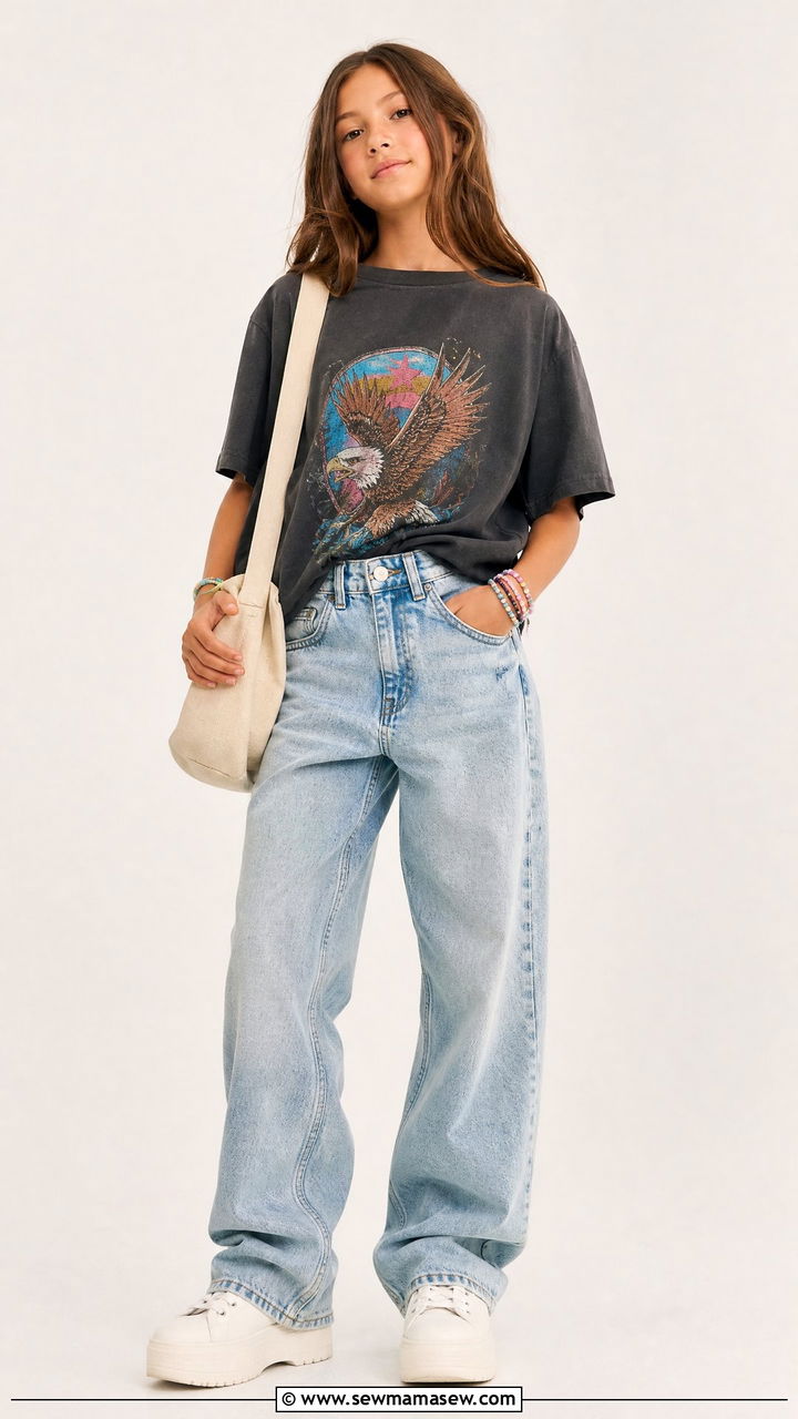 Oversized Graphic Tee and Baggy Jeans Outfit for Tweens - 20 Tween outfit ideas for girls 2026