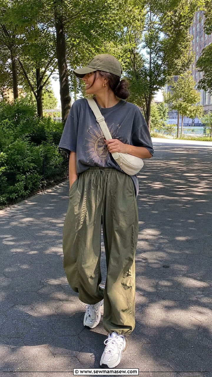 Oversized Graphic Tee and Balloon Pants - 30 Breezy summer day outfit ideas