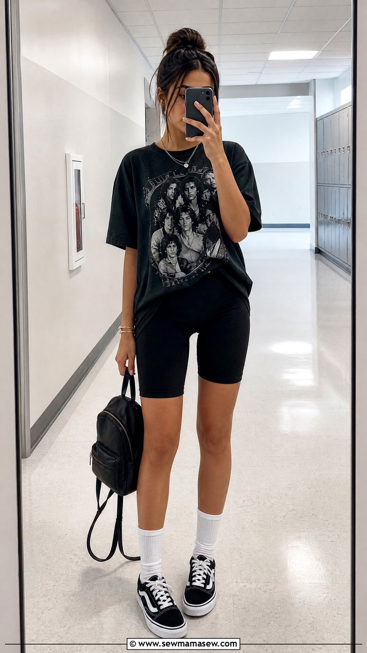 Oversized Graphic Tee with Biker Shorts - 30 Summer outfits for school