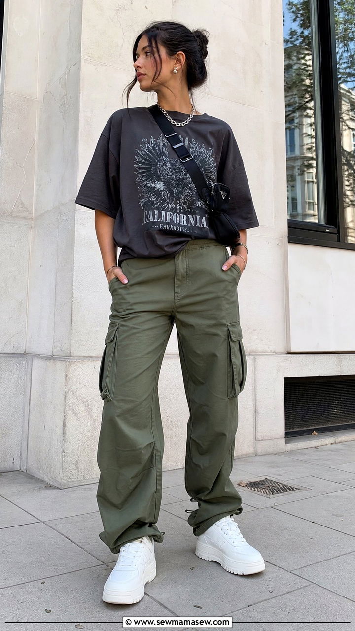 Oversized Graphic Tee with Cargo Pants - 30 streetwear outfit ideas for women