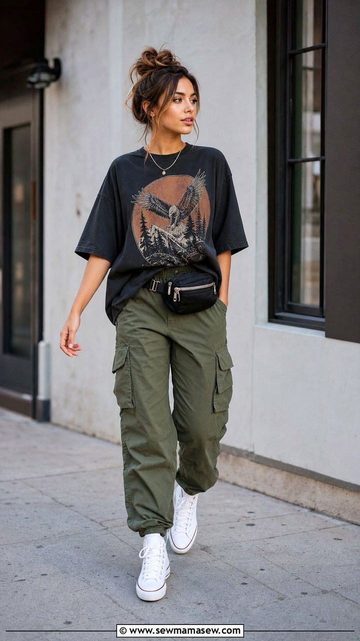 Oversized Graphic Tee with Cargo Pants - 25 cute streetwear outfits