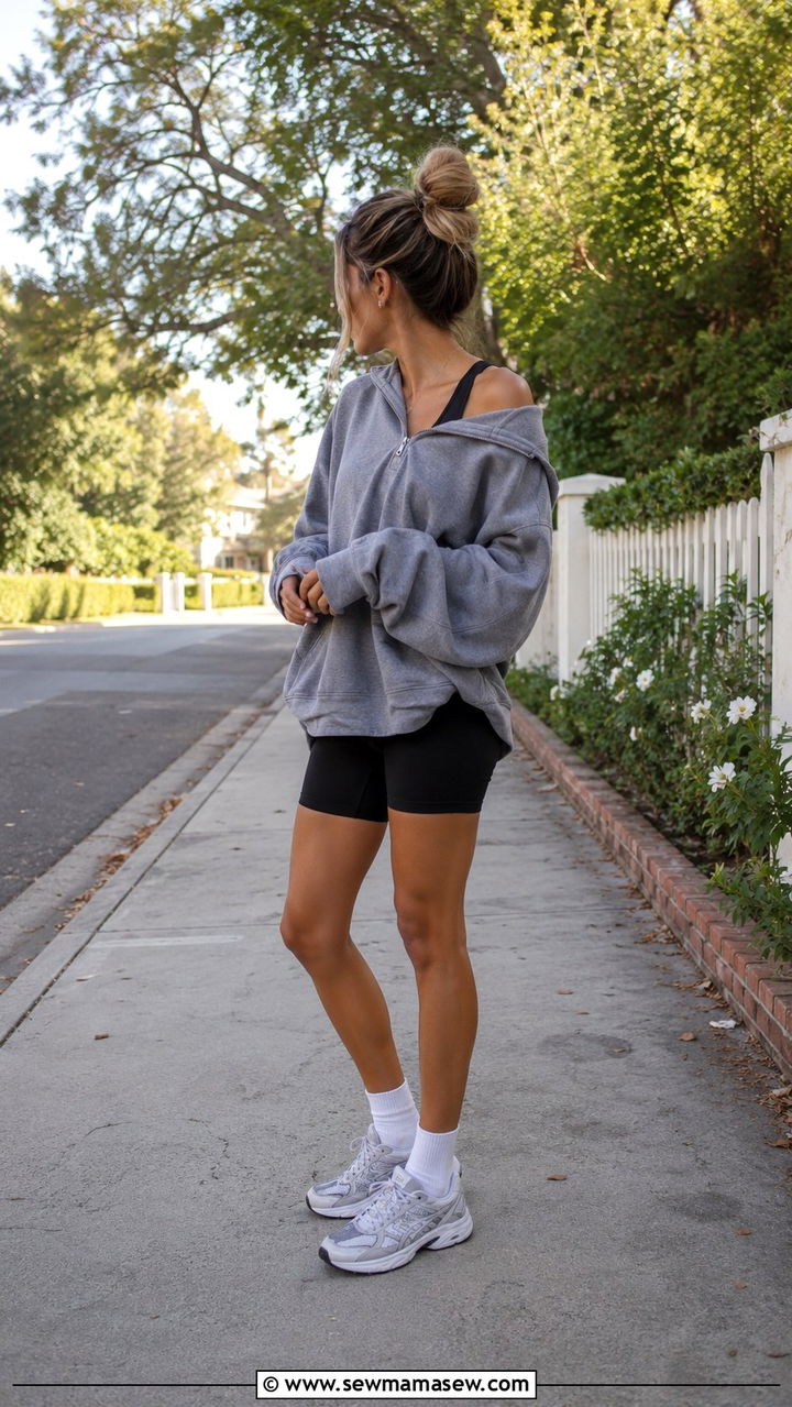 Oversized Hoodie And Biker Shorts Morning Run - 25 Morning run outfit ideas