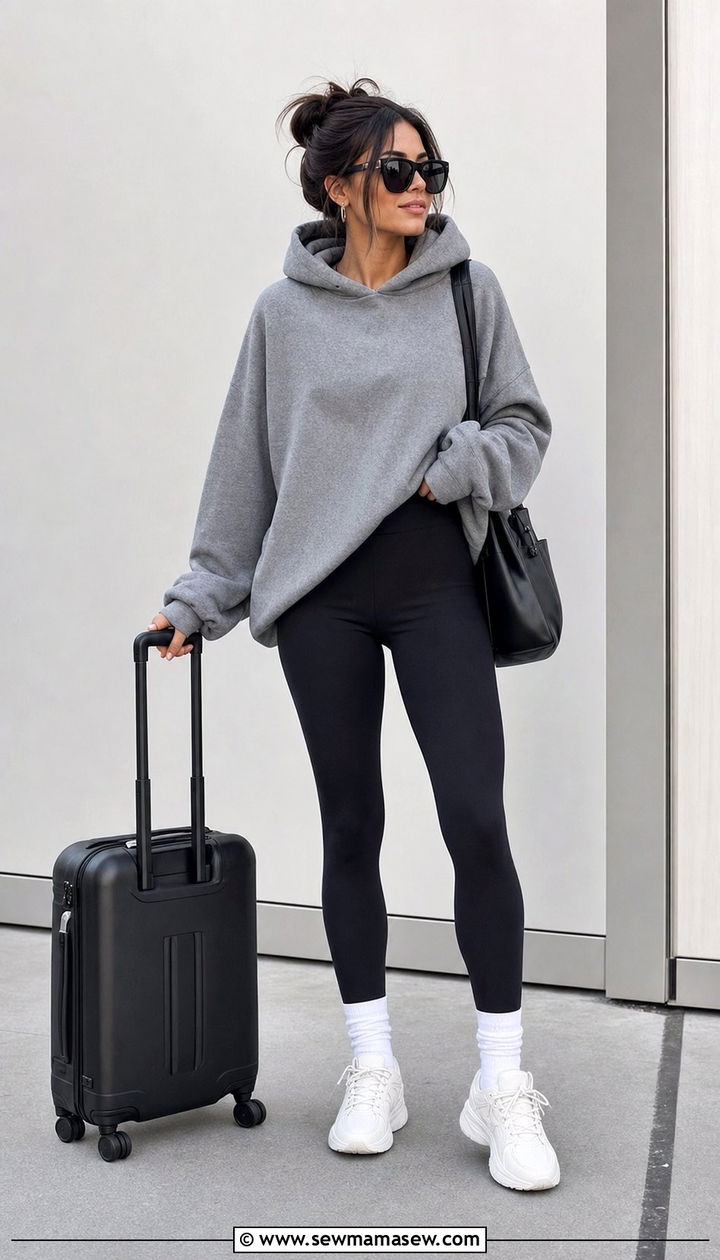 Oversized Hoodie Leggings Chunky Sneakers and Sunglasses - 25 classy model off duty outfit ideas