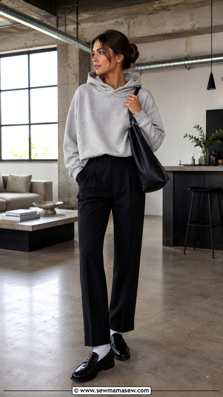 Oversized Hoodie Tailored Trousers Loafers - 30 model off duty capsule wardrobe outfits