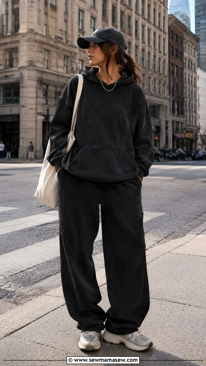 Oversized Hoodie Tracksuit With Dad Sneakers - 30 Track suit matching set outfit ideas