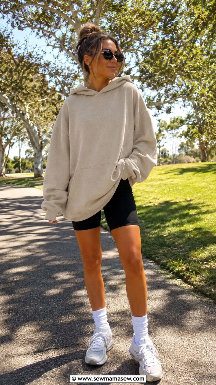 Oversized Hoodie With Biker Shorts - 30 Sweatsuit outfit ideas women