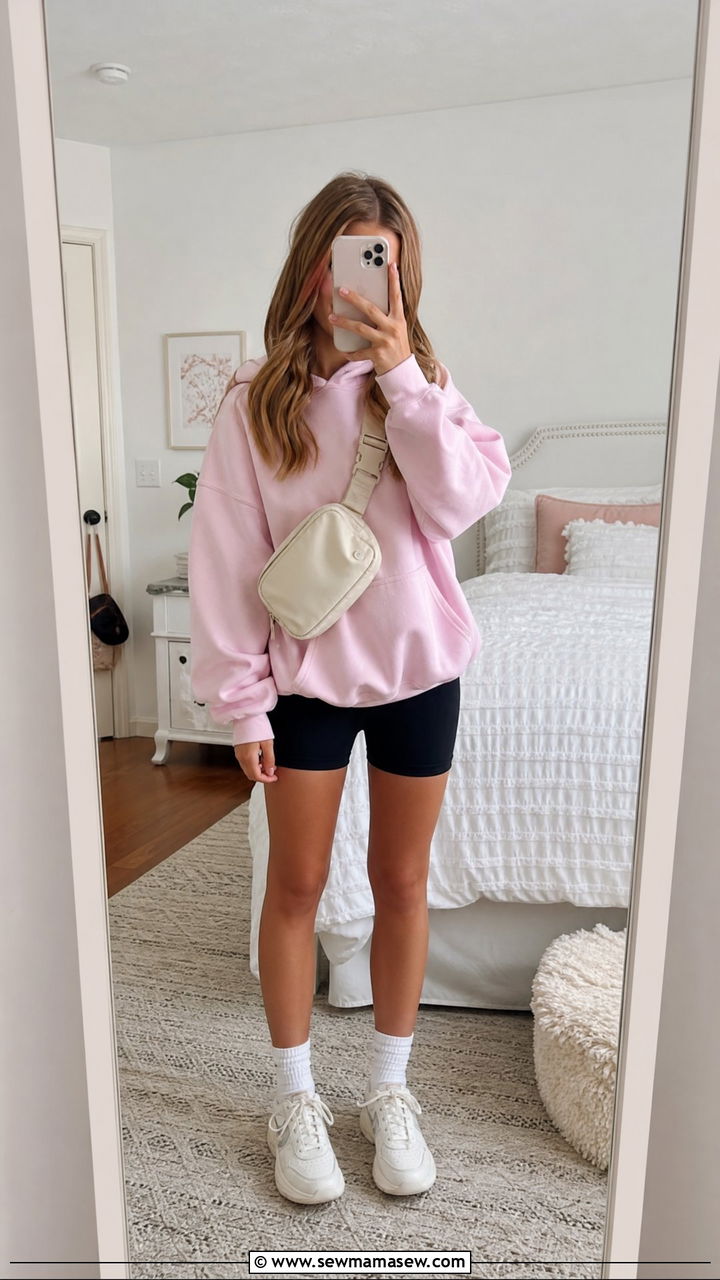 Oversized Hoodie With Biker Shorts For First Day Of Middle School - 25 First day of middle school outfit ideas