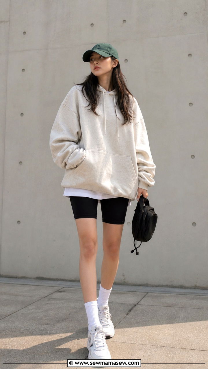 Oversized Hoodie With Biker Shorts Outfit Seoul - 40 Seoul outfit ideas