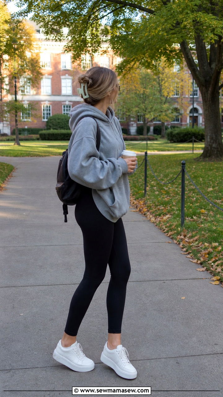 Oversized Hoodie With Leggings College - 40 College outfit ideas