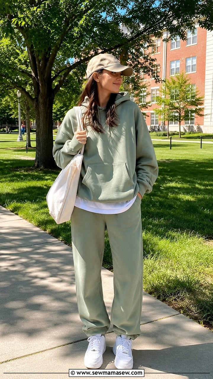 Oversized Hoodie With Matching Sweatpants And Baseball Cap - 30 School outfit ideas with sweatpants