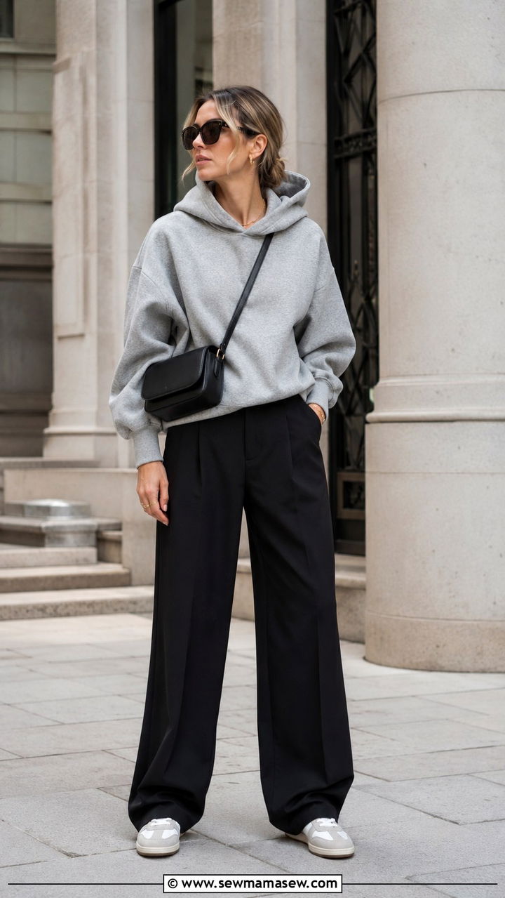 Oversized Hoodie With Tailored Trousers and Retro Sneakers - 25 2026 outfits casual