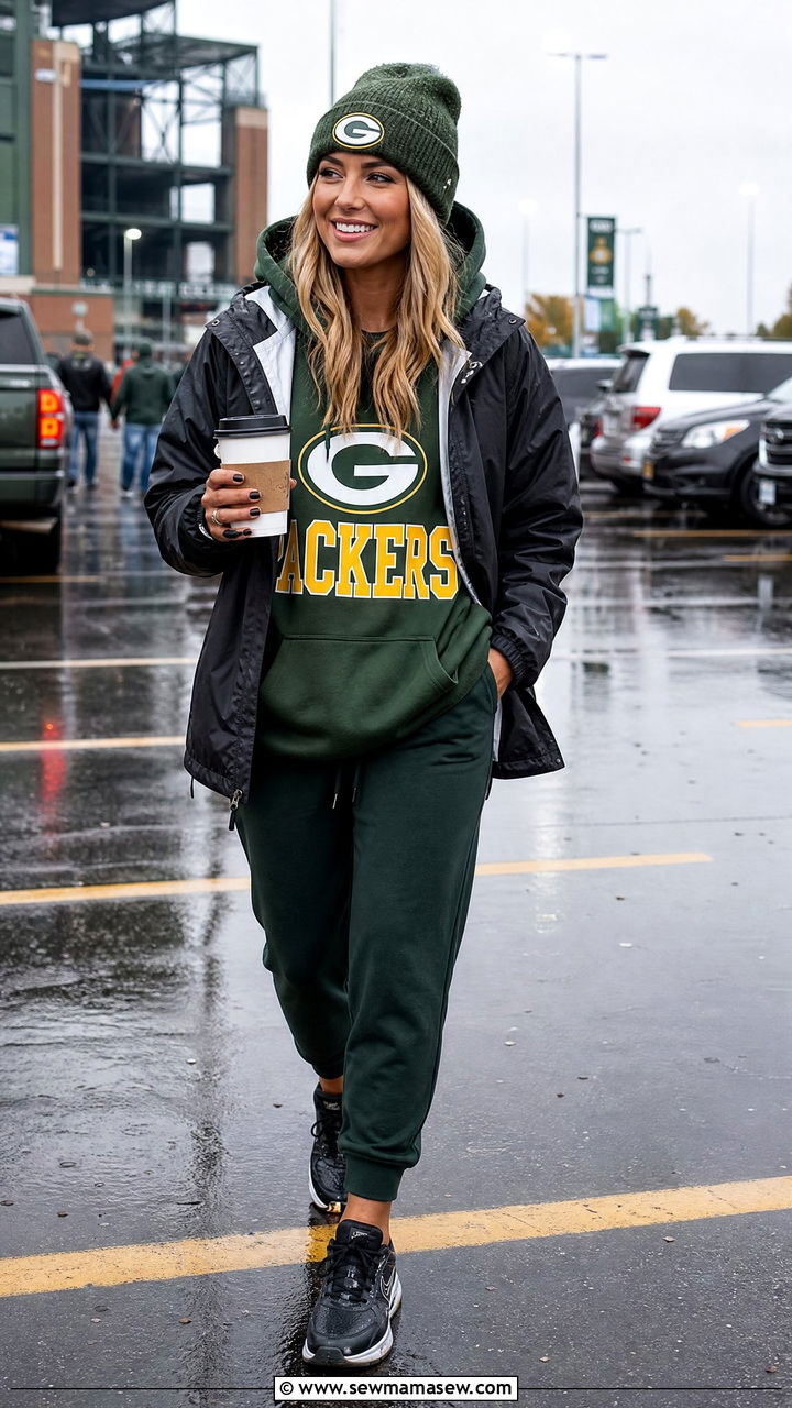 Oversized Hoodie With Waterproof Windbreaker And Joggers - 25 Gameday outfit ideas rainy weather