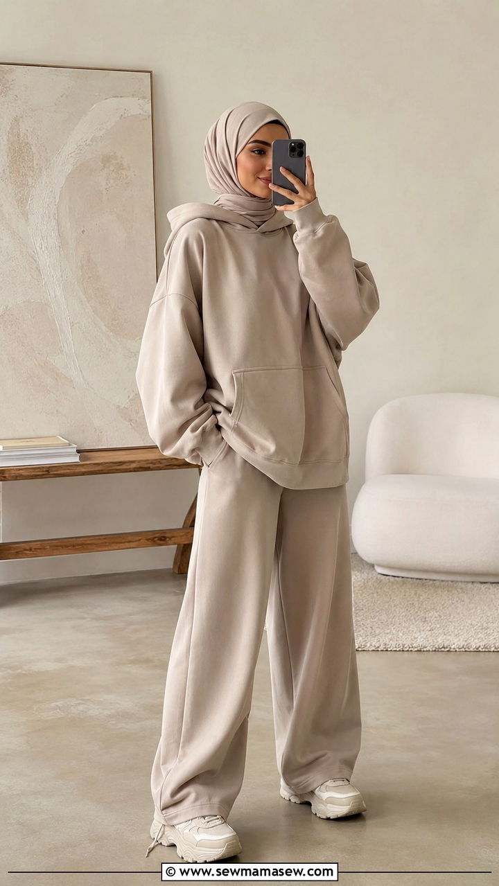 Oversized Hoodie With Wide Leg Lounge Pants - 25 Modest yoga outfit ideas with hijab