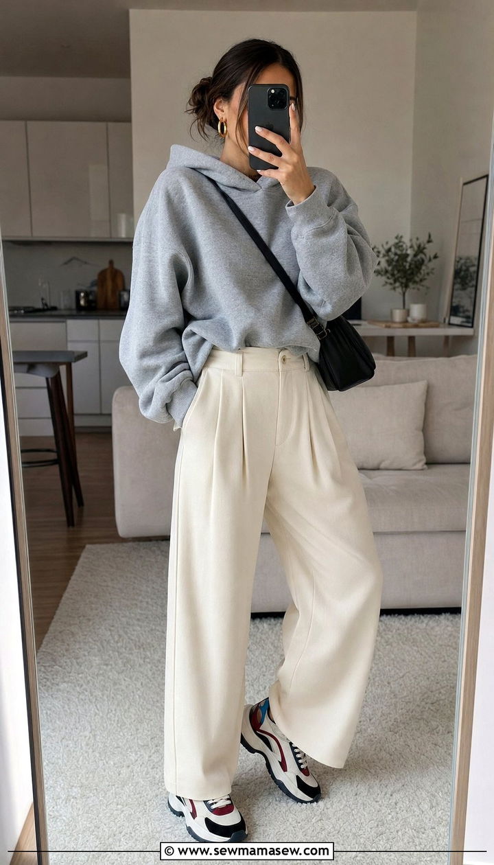 Oversized Hoodie With Wide Leg Trousers And Statement Sneakers - 25 classy streetwear outfits