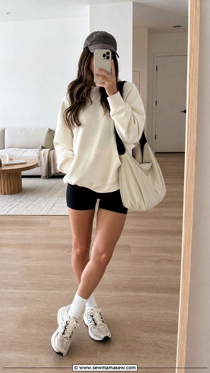 Oversized Hoodie and Biker Shorts Look - 30 cute travel outfits