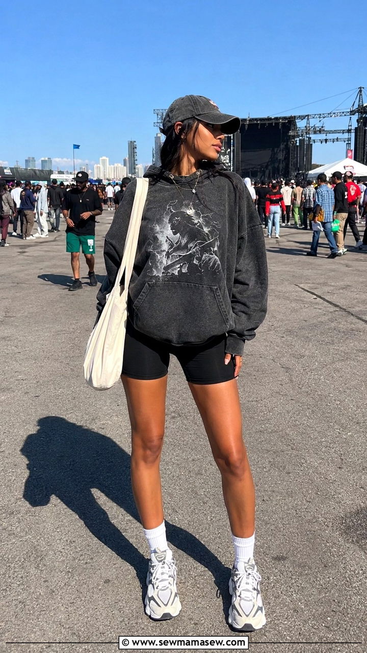 Oversized Hoodie and Biker Shorts Outfit - 25 Rolling Loud outfit ideas
