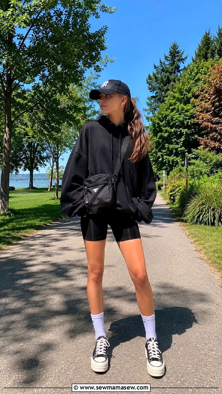Oversized Hoodie and Biker Shorts Outfit - 30 Trendy outfits for 14 year olds